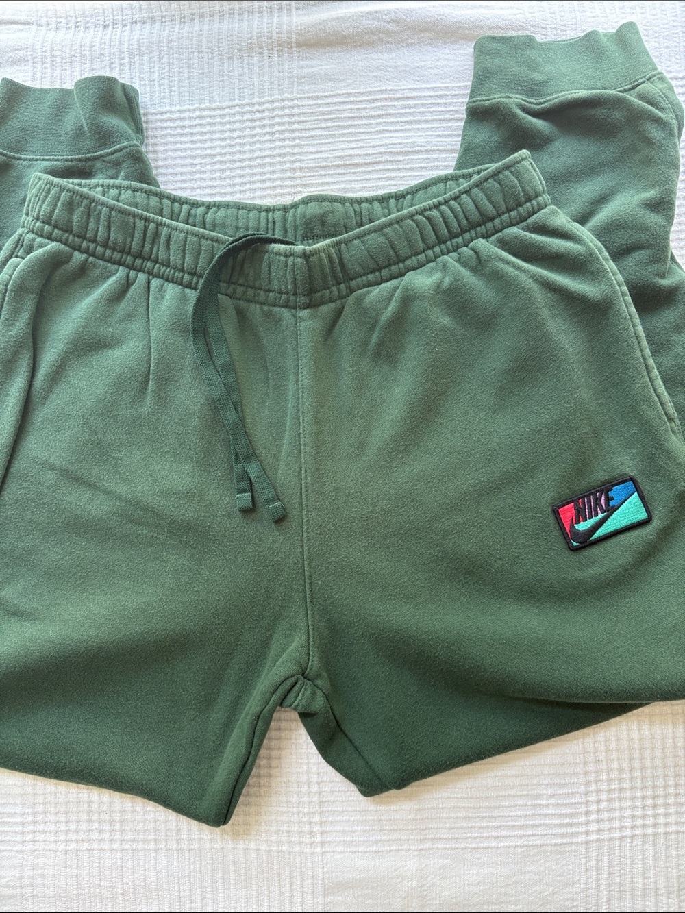 Nike Green Fleece Joggers with Colorblock Logo Patch
